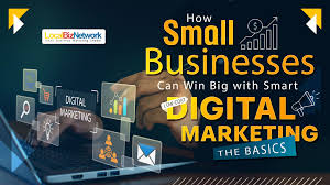 A modern digital marketing illustration showing a small business competing successfully in the online space. The design typically features elements like charts, growth graphs, social media icons, and business tools, symbolizing how small businesses achieve big results through digital strategies. The visual emphasizes growth, online presence, and smart marketing, highlighting how digital platforms level the playing field against larger competitors.